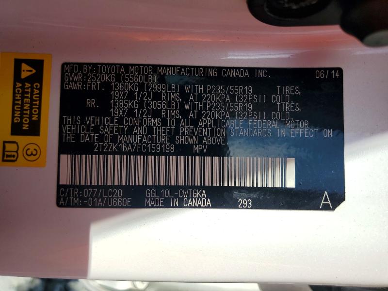 Aukcja sprzedaży 2015 Lexus Rx 350, vin: 2T2ZK1BA7FC159198, numer aukcji: 65334246