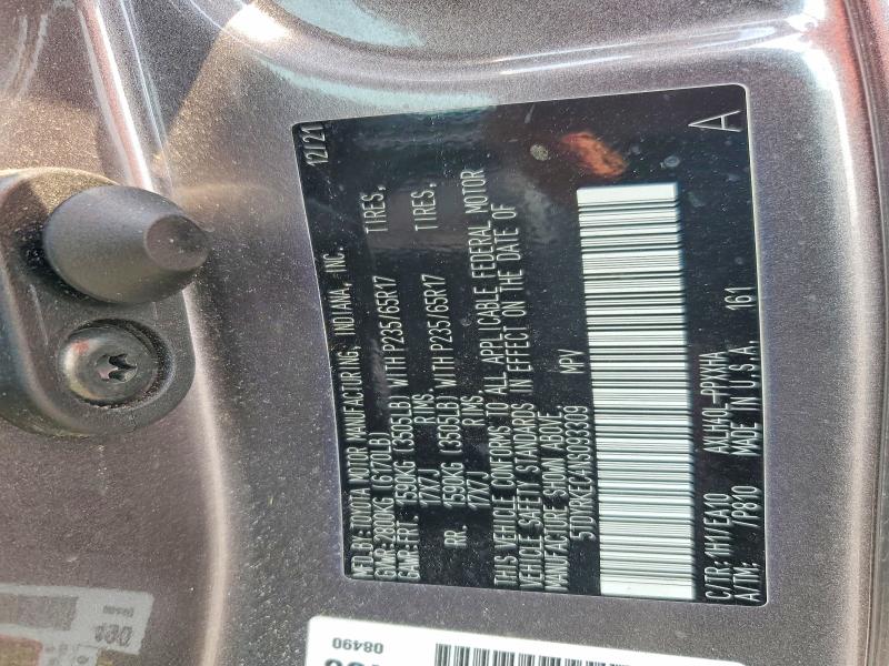 64135956 :رقم المزاد ، 5TDYRKEC4NS093309 vin ، 2022 Toyota Sienna مزاد بيع