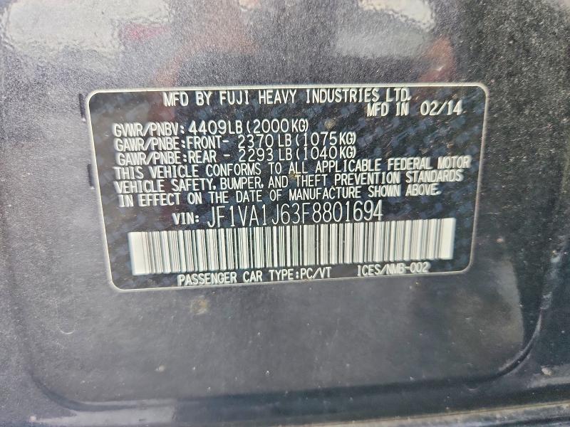 Продажа на аукционе авто 2015 Subaru Wrx, vin: JF1VA1J63F8801694, номер лота: 66960896