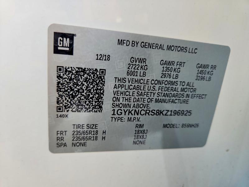 2019 Cadillac Xt5 მანქანა იყიდება აუქციონზე, vin: 1GYKNCRS8KZ196925, აუქციონის ნომერი: 64399556