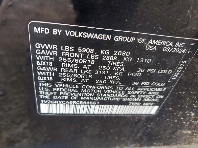 Auction sale of the 2024 Volkswagen Atlas, vin: 1V2GR2CA6RC566551, lot number: 67032416