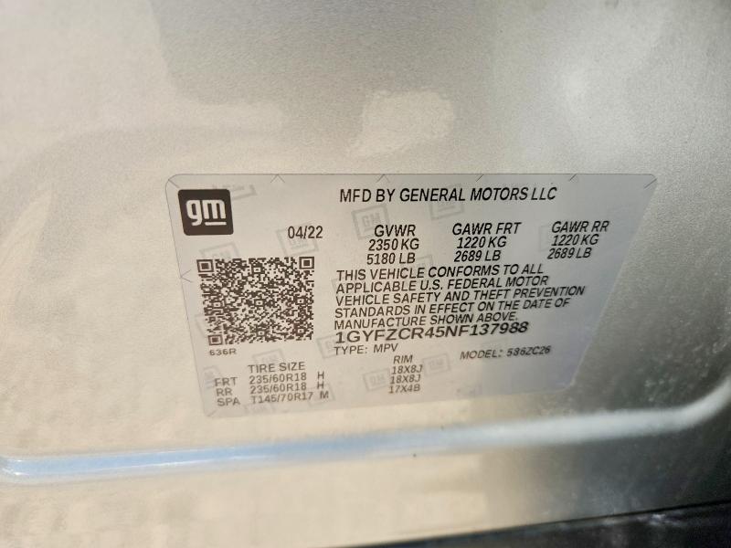 63360436 :رقم المزاد ، 1GYFZCR45NF137988 vin ، 2022 Cadillac Xt4 مزاد بيع