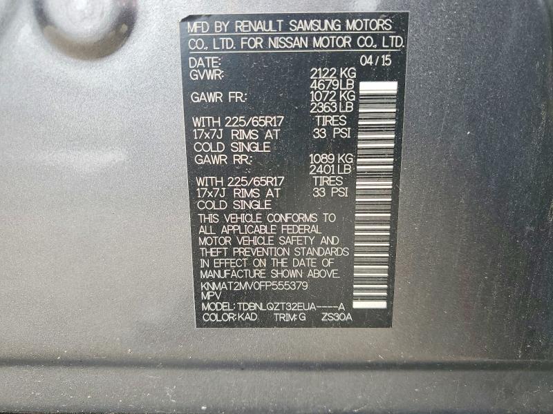 62756516 :رقم المزاد ، KNMAT2MV0FP555379 vin ، 2015 Nissan Rogue مزاد بيع