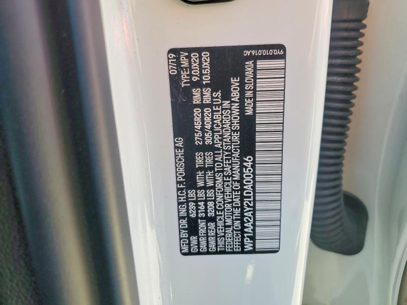 65502416 :رقم المزاد ، WP1AA2AY2LDA00546 vin ، 2020 Porsche Cayenne مزاد بيع