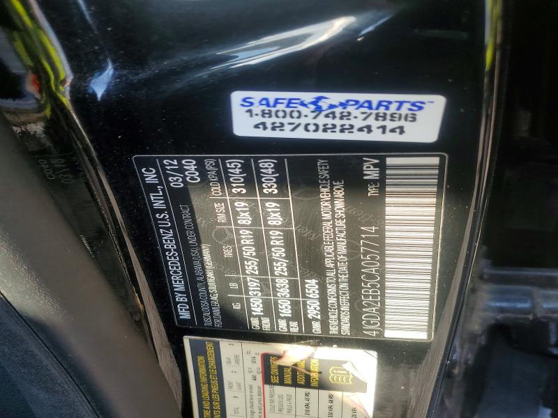 66568326 :رقم المزاد ، 4JGDA2EB5CA057714 vin ، 2012 Mercedes-benz Ml مزاد بيع