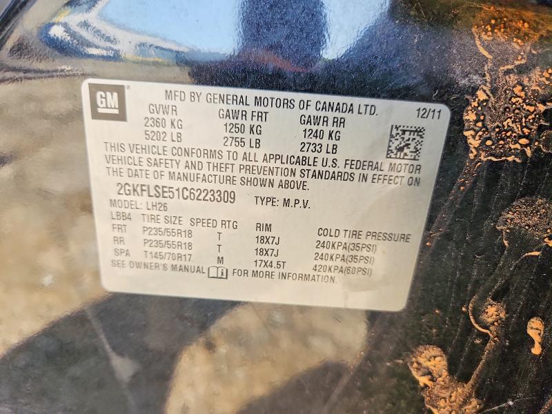 Aukcja sprzedaży 2012 Gmc Terrain, vin: 2GKFLSE51C6223309, numer aukcji: 63923136