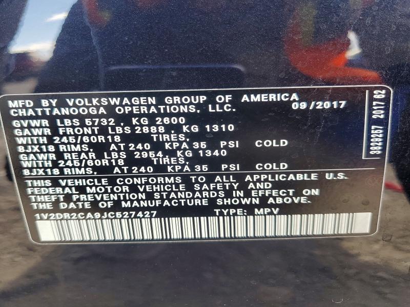 Aukcja sprzedaży 2018 Volkswagen Atlas, vin: 1V2DR2CA9JC527427, numer aukcji: 63776176