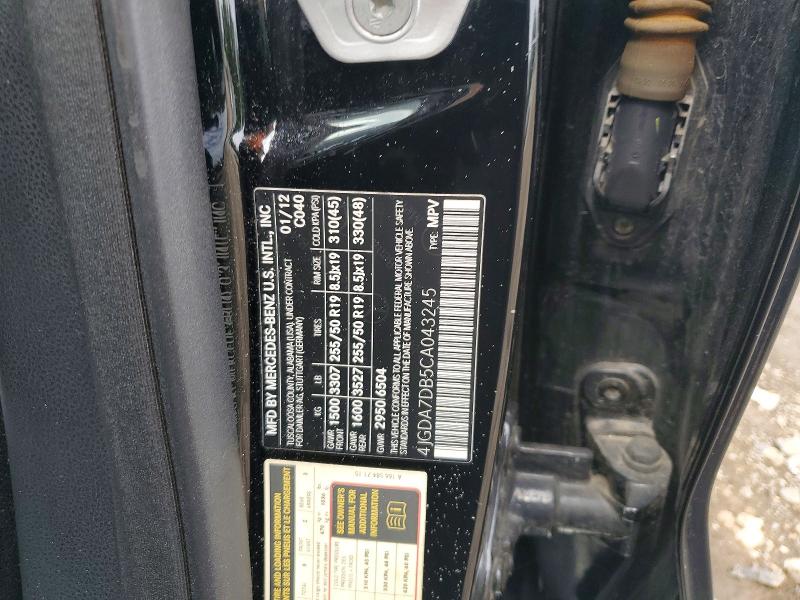65233016 :رقم المزاد ، 4JGDA7DB5CA043245 vin ، 2012 Mercedes-benz Ml مزاد بيع