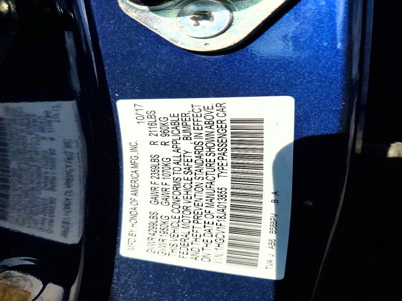 64834556 :رقم المزاد ، 1HGCV1F18JA013855 vin ، 2018 Honda Accord مزاد بيع