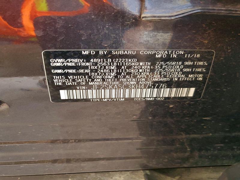 Продажа на аукционе авто 2019 Subaru Forester, vin: JF2SKASC3KH475776, номер лота: 61646546