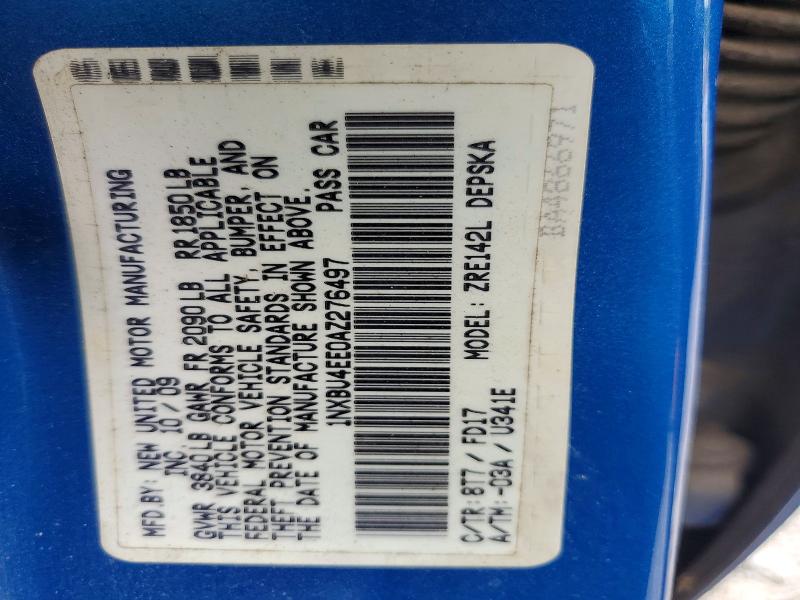 65138216 :رقم المزاد ، 1NXBU4EE0AZ276497 vin ، 2010 Toyota Corolla مزاد بيع