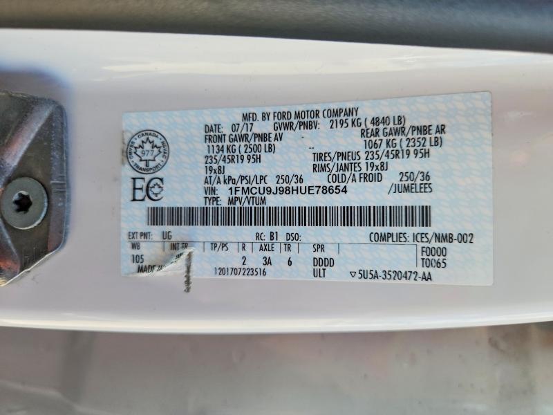 63548956 :رقم المزاد ، 1FMCU9J98HUE78654 vin ، 2017 Ford Escape مزاد بيع