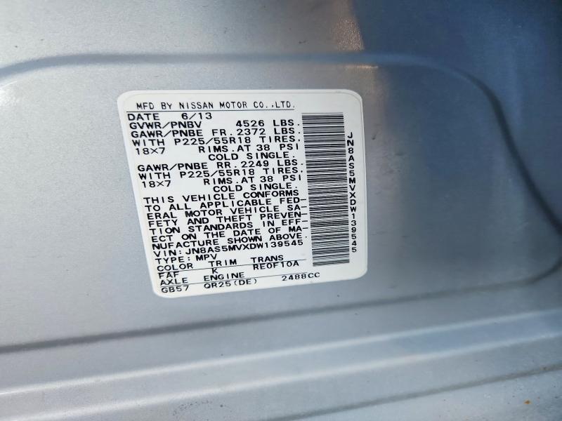 67085766 :رقم المزاد ، JN8AS5MVXDW139545 vin ، 2013 Nissan Rogue مزاد بيع
