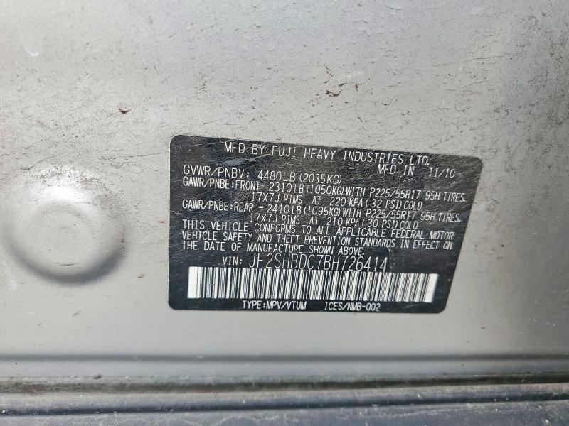 2011 Subaru Forester მანქანა იყიდება აუქციონზე, vin: JF2SHBDC7BH726414, აუქციონის ნომერი: 65540946