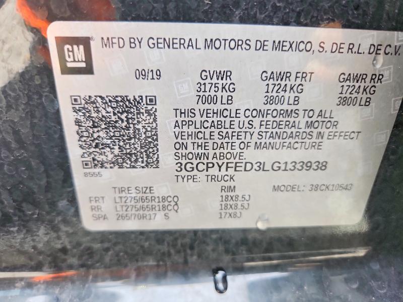 65380196 :رقم المزاد ، 3GCPYFED3LG133938 vin ، 2020 Chevrolet Silverado مزاد بيع