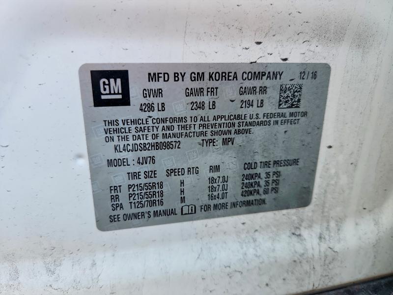 64778406 :رقم المزاد ، KL4CJDSB2HB098572 vin ، 2017 Buick Encore مزاد بيع