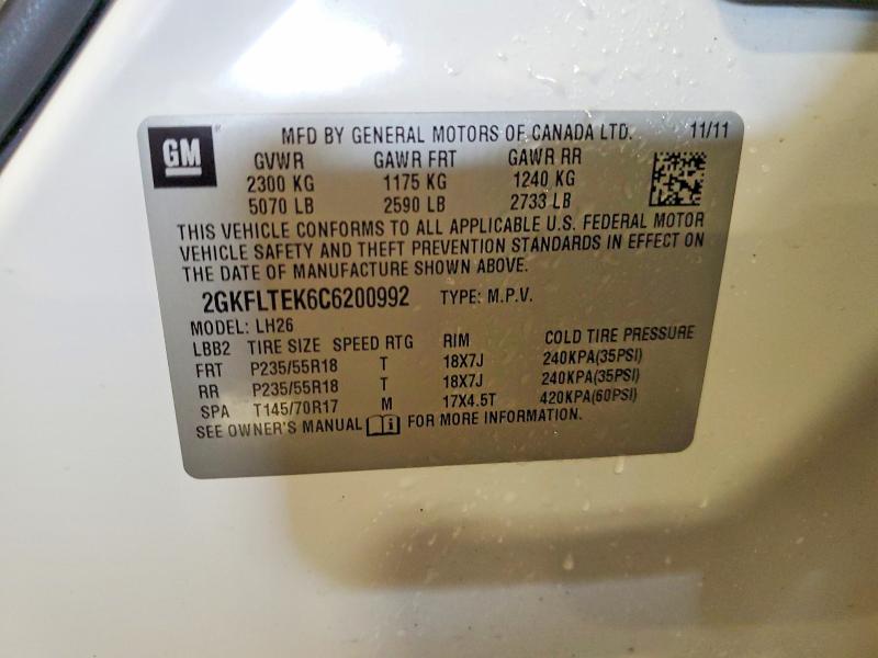 2012 Gmc Terrain მანქანა იყიდება აუქციონზე, vin: 2GKFLTEK6C6200992, აუქციონის ნომერი: 63933936