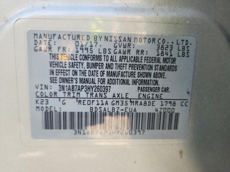 66535646 :رقم المزاد ، 3N1AB7AP3HY260397 vin ، 2017 Nissan Sentra مزاد بيع