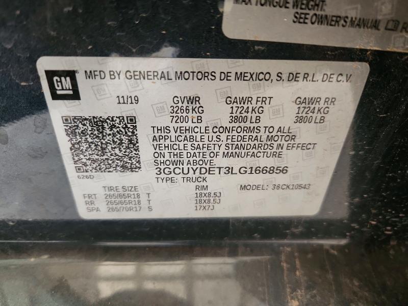 Продаж на аукціоні авто 2020 Chevrolet Silverado, vin: 3GCUYDET3LG166856, номер лоту: 66365066