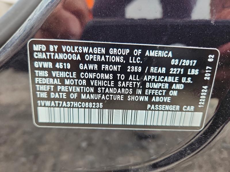 64433926 :رقم المزاد ، 1VWAT7A37HC068235 vin ، 2017 Volkswagen Passat مزاد بيع