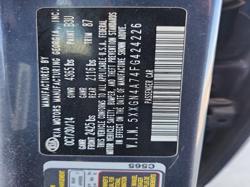 2015 Kia Optima მანქანა იყიდება აუქციონზე, vin: 5XXGN4A74FG424226, აუქციონის ნომერი: 65276626