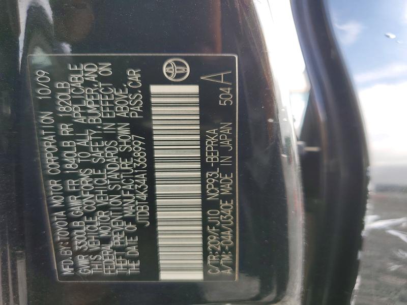 63411286 :رقم المزاد ، JTDBT4K34A1368997 vin ، 2010 Toyota Yaris مزاد بيع
