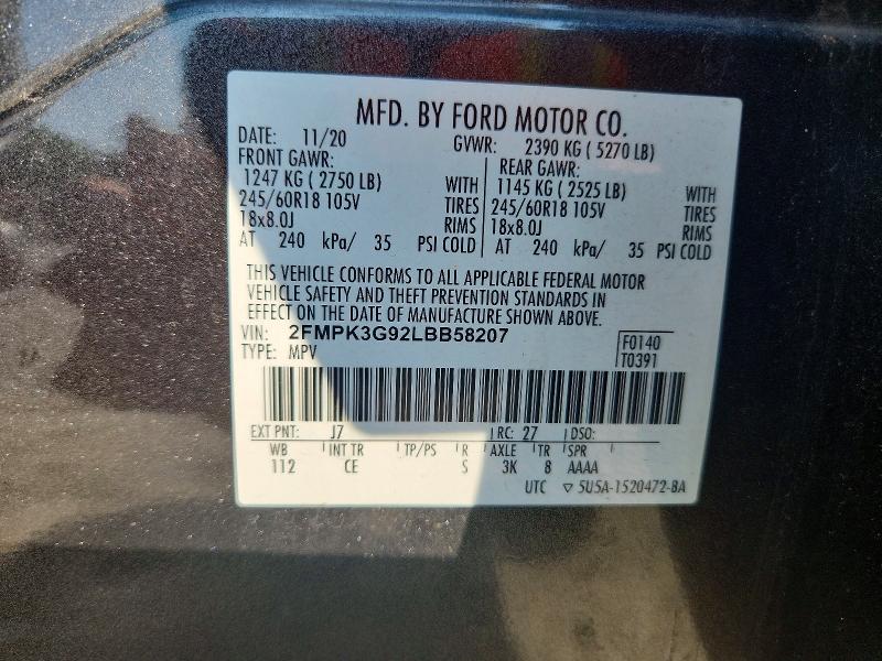 Aukcja sprzedaży 2020 Ford Edge, vin: 2FMPK3G92LBB58207, numer aukcji: 64779016
