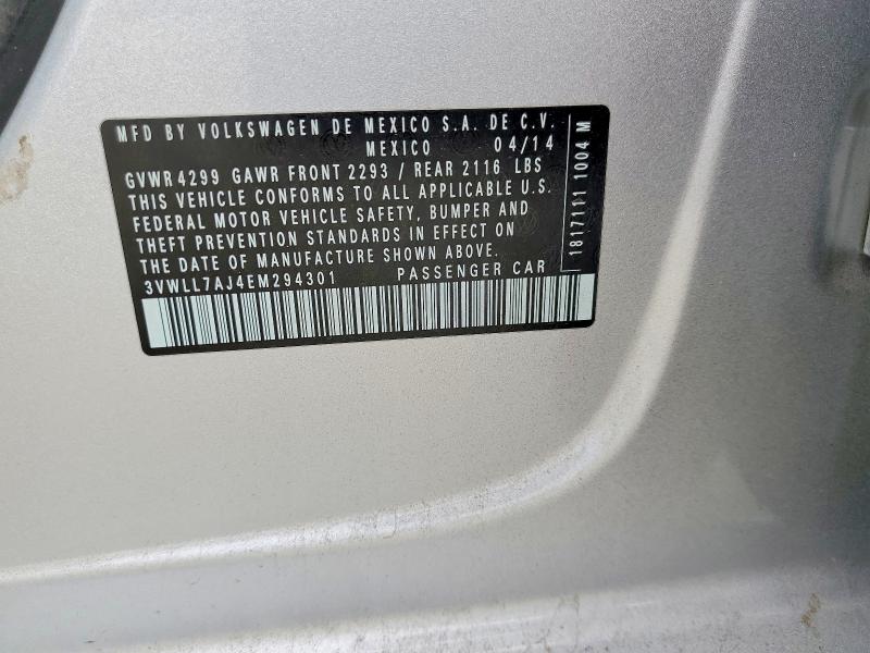 66114236 :رقم المزاد ، 3VWLL7AJ4EM294301 vin ، 2014 Volkswagen Jetta مزاد بيع