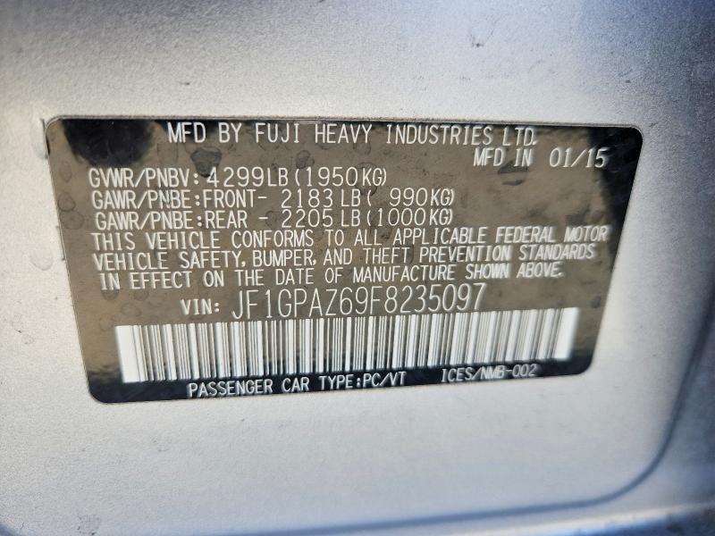 Продаж на аукціоні авто 2015 Subaru Impreza, vin: JF1GPAZ69F8235097, номер лоту: 66376866