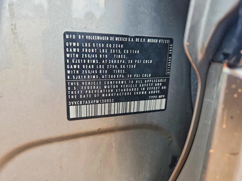 2023 Volkswagen Tiguan მანქანა იყიდება აუქციონზე, vin: 3VVCB7AX4PM130853, აუქციონის ნომერი: 63854876
