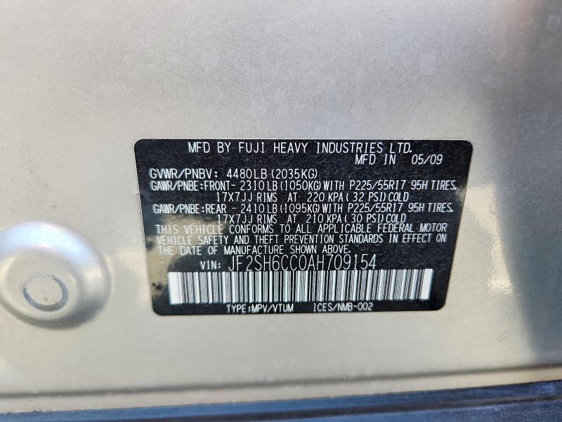2010 Subaru Forester მანქანა იყიდება აუქციონზე, vin: JF2SH6CC0AH709154, აუქციონის ნომერი: 65504036