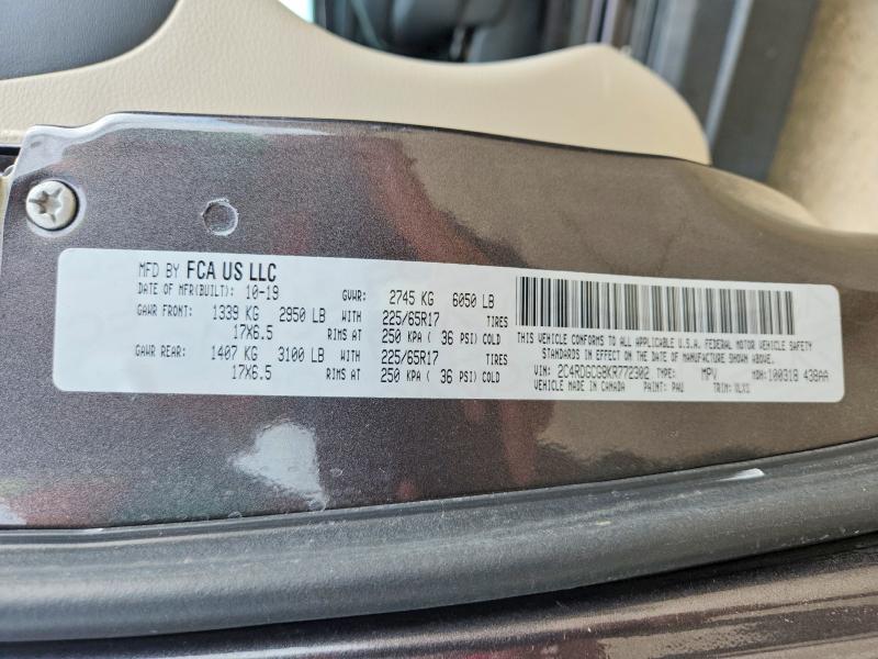 Aukcja sprzedaży 2019 Dodge Grand Caravan, vin: 2C4RDGCG8KR772302, numer aukcji: 63682486