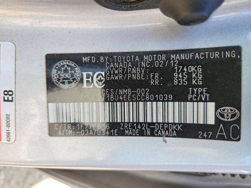 Продажа на аукционе авто 2012 Toyota Corolla, vin: 2T1BU4EE5CC801039, номер лота: 65353316