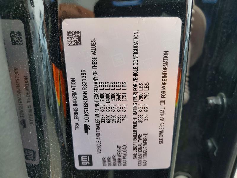 Aukcja sprzedaży 2022 Gmc Yukon, vin: 1GKS1BKD6NR321386, numer aukcji: 65212736
