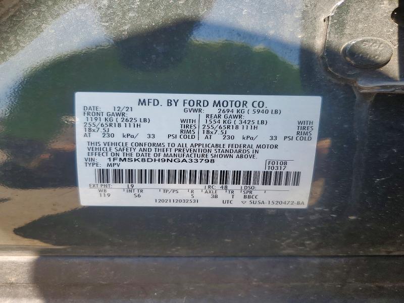 Aukcja sprzedaży 2022 Ford Explorer, vin: 1FMSK8DH9NGA33798, numer aukcji: 63320306
