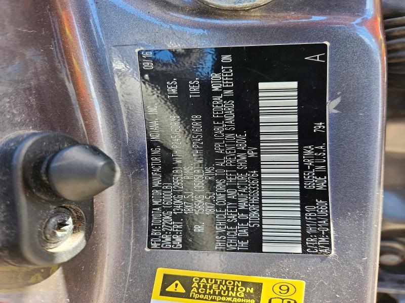 2016 Toyota Highlander მანქანა იყიდება აუქციონზე, vin: 5TDBKRFH6GS336764, აუქციონის ნომერი: 63902516