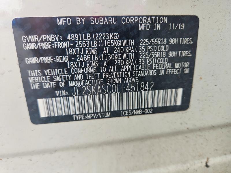 64943666 :رقم المزاد ، JF2SKASC0LH451842 vin ، 2020 Subaru Forester مزاد بيع