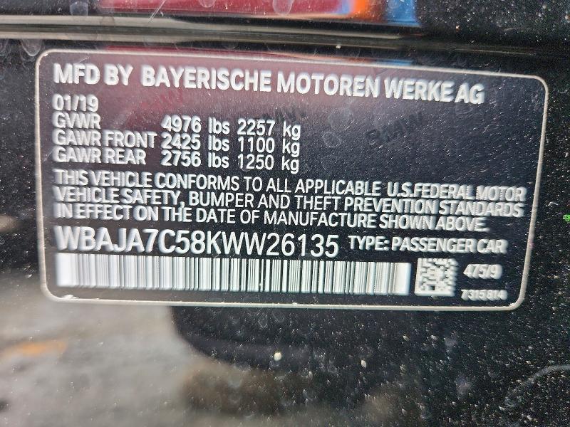 64927616 :رقم المزاد ، WBAJA7C58KWW26135 vin ، 2019 Bmw 530 مزاد بيع