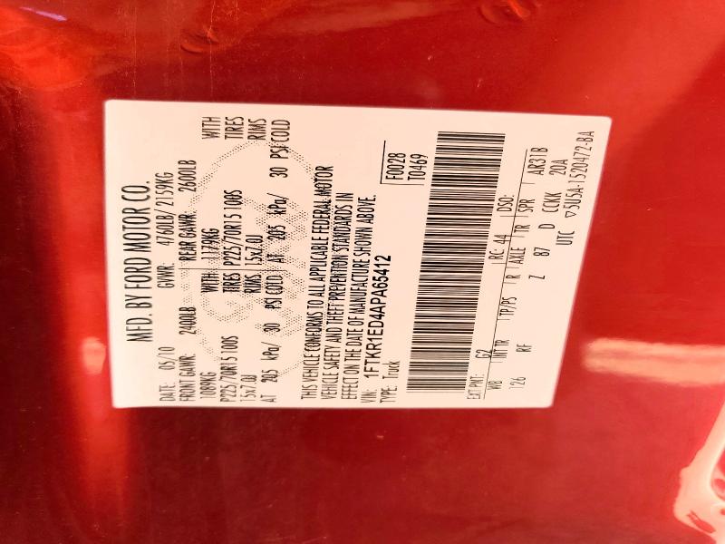 2010 Ford Ranger მანქანა იყიდება აუქციონზე, vin: 1FTKR1ED4APA65412, აუქციონის ნომერი: 65264966