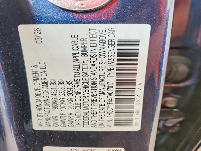 2026 Honda Accord მანქანა იყიდება აუქციონზე, vin: 1HGCY1F44TA017017, აუქციონის ნომერი: 66699496