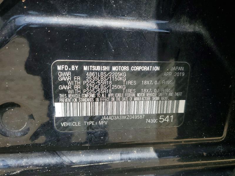 Aukcja sprzedaży 2019 Mitsubishi Outlander, vin: JA4AD3A3XKZ049587, numer aukcji: 64309886