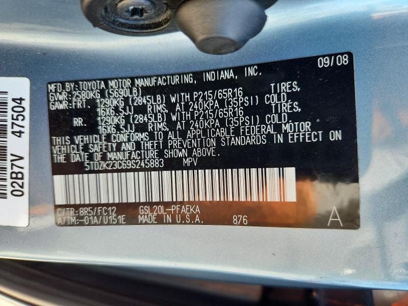 Aukcja sprzedaży 2009 Toyota Sienna, vin: 5TDZK23C69S245883, numer aukcji: 65730166