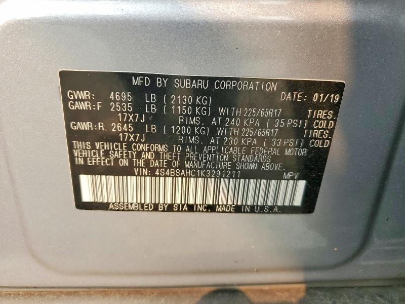 Aukcja sprzedaży 2019 Subaru Outback, vin: 4S4BSAHC1K3291211, numer aukcji: 63802256