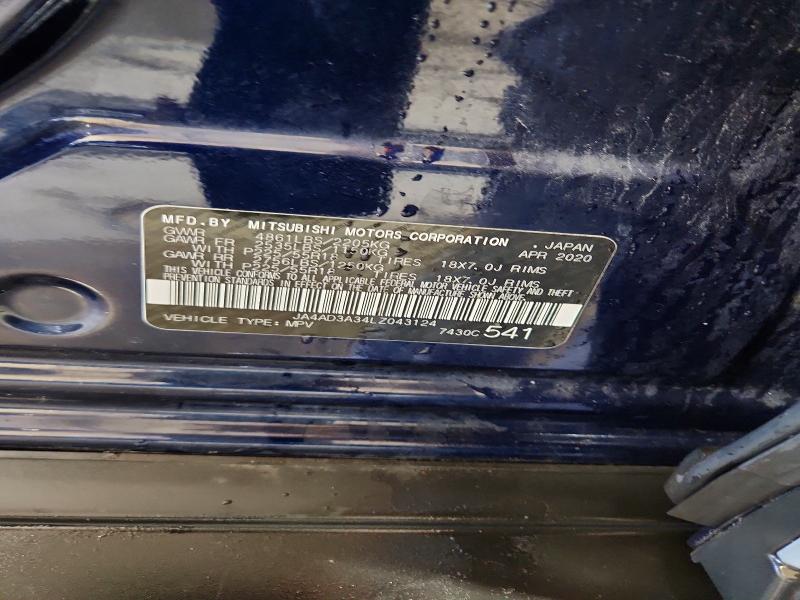2020 Mitsubishi Outlander მანქანა იყიდება აუქციონზე, vin: JA4AD3A34LZ043124, აუქციონის ნომერი: 64343076