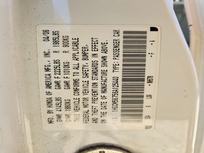 Aukcja sprzedaży 2006 Honda Accord, vin: 1HGCM56756A125440, numer aukcji: 63769476