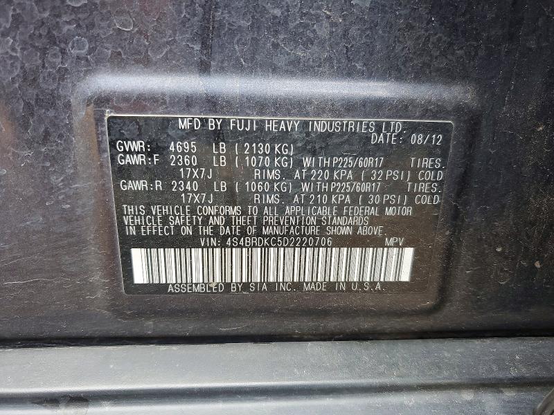 Aukcja sprzedaży 2013 Subaru Outback, vin: 4S4BRDKC5D2220706, numer aukcji: 64500726