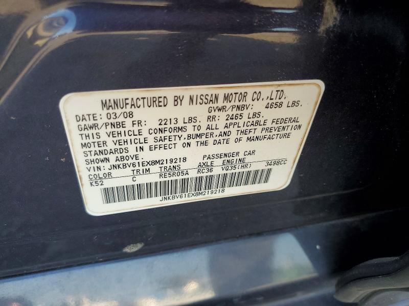 65392996 :رقم المزاد ، JNKBV61EX8M219218 vin ، 2008 Infiniti G35 مزاد بيع