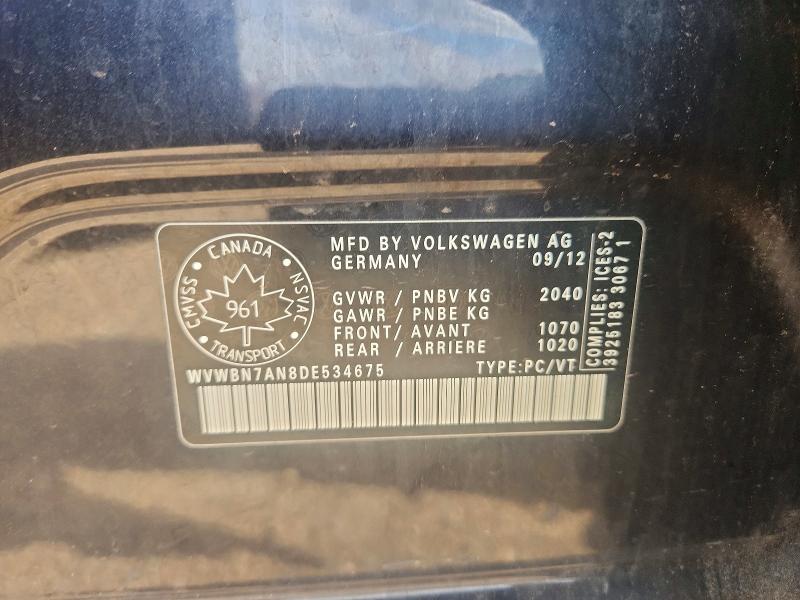 Auction sale of the 2013 Volkswagen Cc, vin: WVWBN7AN8DE534675, lot number: 64651186