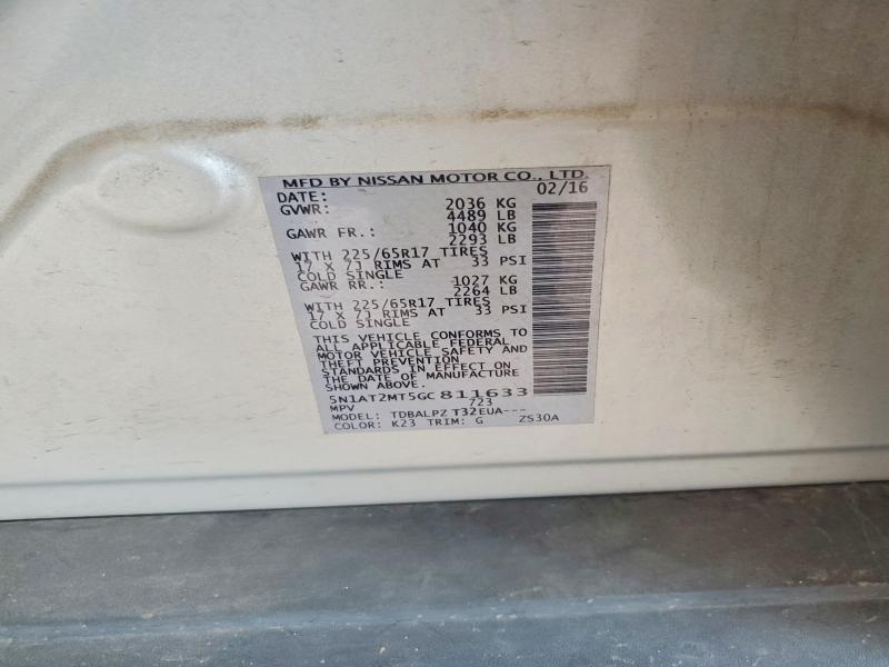 Продажа на аукционе авто 2016 Nissan Rogue, vin: 5N1AT2MT5GC811633, номер лота: 63901426