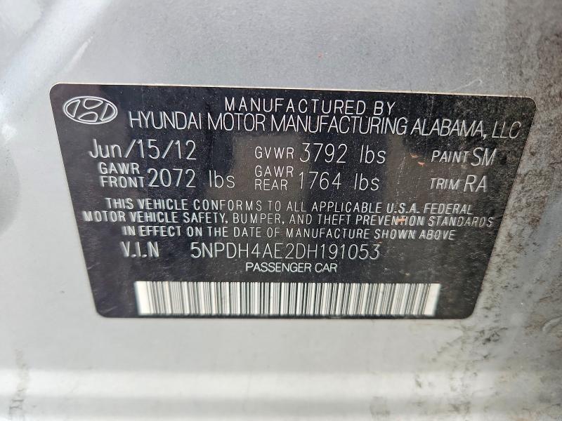 63572296 :رقم المزاد ، 5NPDH4AE2DH191053 vin ، 2013 Hyundai Elantra مزاد بيع